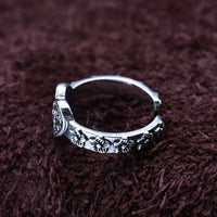 Vintage Flower Heart Adjustable Ring, 925 Sterling Silver