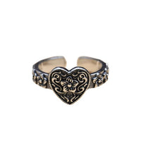 Vintage Flower Heart Adjustable Ring, 925 Sterling Silver