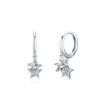 Double Crystal Star 925 Sterling Silver Hoop Earrings