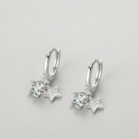 Double Crystal Star 925 Sterling Silver Hoop Earrings