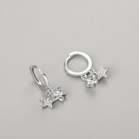 Double Crystal Star 925 Sterling Silver Hoop Earrings