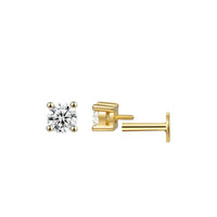 Four Claw Round Crystal Screw Flat Ear Earring (Single)