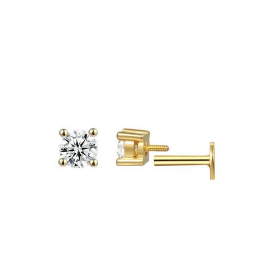 Four Claw Round CZ Screw Flat Ear Earring (Single)