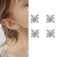 Four Claw Round Crystal Screw Flat Ear Earring (Single)
