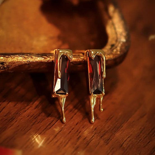 Red Baguette CZ Drop 925 Sterling Silver Stud Earrings