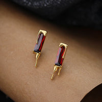 Red Baguette Crystal Drop 925 Sterling Silver Stud Earrings