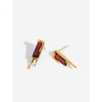 Red Baguette Crystal Drop 925 Sterling Silver Stud Earrings