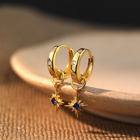 Lady Blue Crystal Drop Leverback Earrings in 925 Sterling Silver