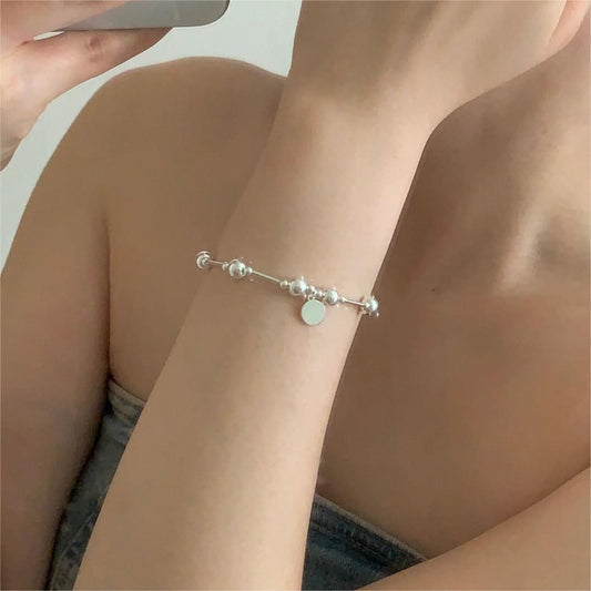 Simple Geometry Large and Small Bead Bracelet, 925 Sterling Silver