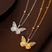 Colorful Crystal Flying Butterfly 925 Sterling Silver Necklace