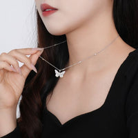 Colorful Crystal Flying Butterfly 925 Sterling Silver Necklace