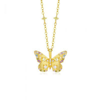 Colorful Crystal Flying Butterfly 925 Sterling Silver Necklace