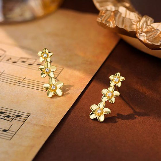 Three Pear Flower Stud Earrings in 925 Sterling Silver