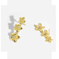 Three Pear Flower Stud Earrings in 925 Sterling Silver