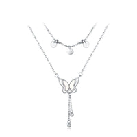 Circular Sequin Butterfly 925 Sterling Silver Necklace