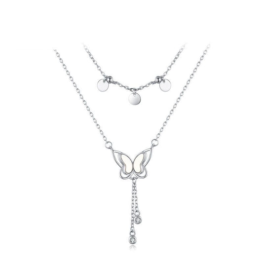 Circular Sequin Butterfly 925 Sterling Silver Necklace