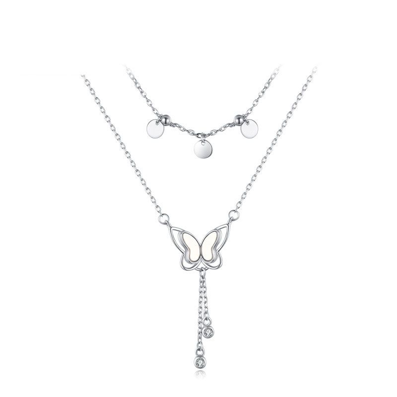 Circular Sequin Butterfly 925 Sterling Silver Necklace