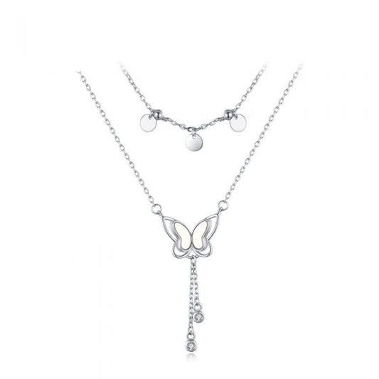Circular Sequin Butterfly 925 Sterling Silver Necklace