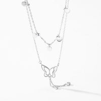 Circular Sequin Butterfly 925 Sterling Silver Necklace