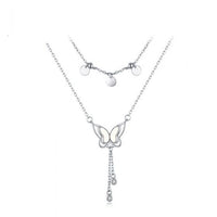 Circular Sequin Butterfly 925 Sterling Silver Necklace