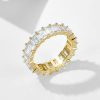 Modern Geometry Baguette Rectangle Crystal Sterling Silver Ring