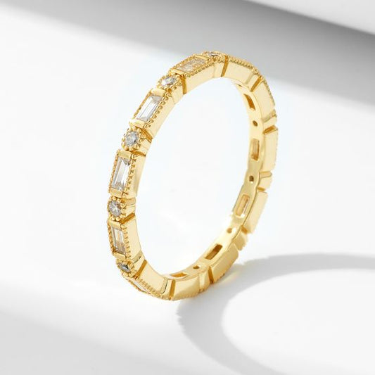 Office Geometry Baguette and Round CZ Sterling Silver Ring