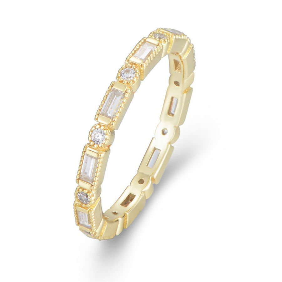 Office Geometry Baguette and Round Crystal Sterling Silver Ring