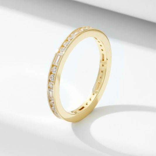 Geometric Baguette and Round CZ Sterling Silver Ring