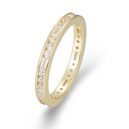 Geometric Baguette and Round CZ Sterling Silver Ring