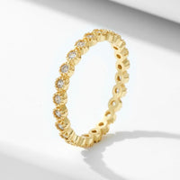 Casual Round Crystal Beads Border Sterling Silver Ring