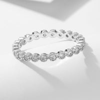 Casual Round Crystal Beads Border Sterling Silver Ring