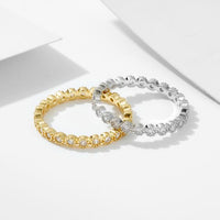 Casual Round Crystal Beads Border Sterling Silver Ring