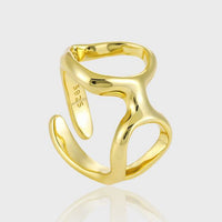 Irregular Double Hollow Circles Sterling Silver Adjustable Ring