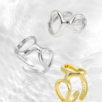 Irregular Double Hollow Circles Sterling Silver Adjustable Ring
