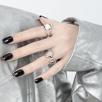 Irregular Double Hollow Circles Sterling Silver Adjustable Ring