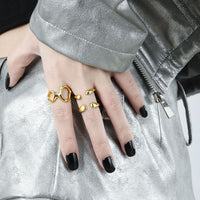 Irregular Double Hollow Circles Sterling Silver Adjustable Ring