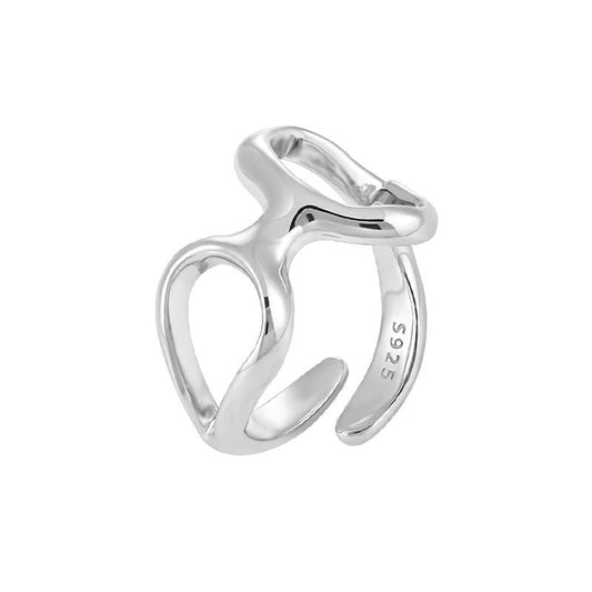 Irregular Double Hollow Circles Sterling Silver Adjustable Ring