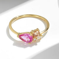 Pink Waterdrop Crystal 925 Sterling Silver Ring