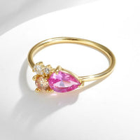 Pink Waterdrop Crystal 925 Sterling Silver Ring
