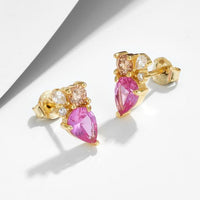 Pink Waterdrop Crystal Sterling Silver Stud Earrings