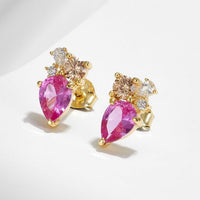 Pink Waterdrop Crystal Sterling Silver Stud Earrings