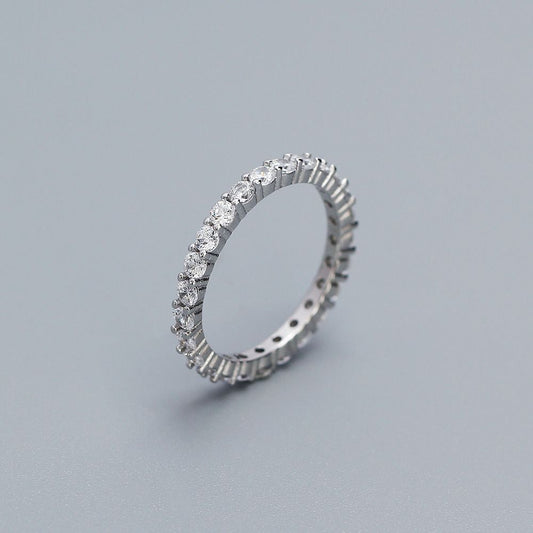 Round CZ Lines 925 Sterling Silver Ring