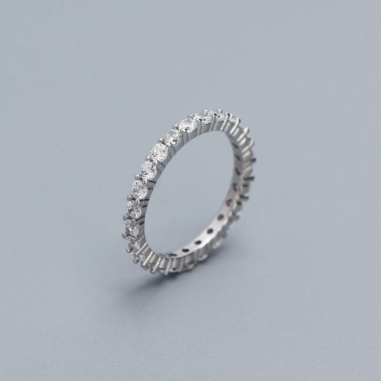 Round CZ Lines 925 Sterling Silver Ring