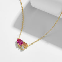 Pink Teardrop Crystal 925 Sterling Silver Necklace