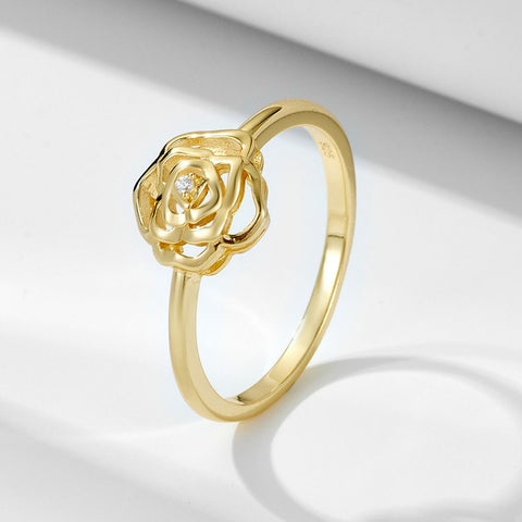 Camellia Flower CZ Sterling Silver Ring