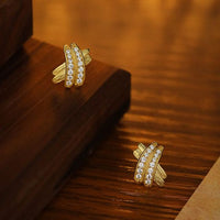 Crystal Cross 925 Sterling Silver Stud Earrings