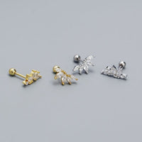 Round Crystal Crown 925 Sterling Silver Stud Earrings