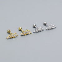 Round Crystal Crown 925 Sterling Silver Stud Earrings