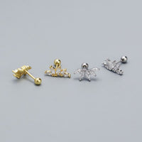 Round Crystal Crown 925 Sterling Silver Stud Earrings