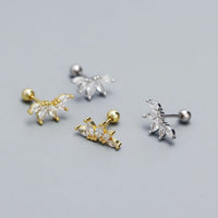 Round Crystal Crown 925 Sterling Silver Stud Earrings